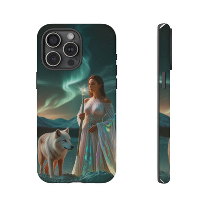 iPhone Mystic Guardian Phone Case — Aurora Wolf Woman Protective Cover