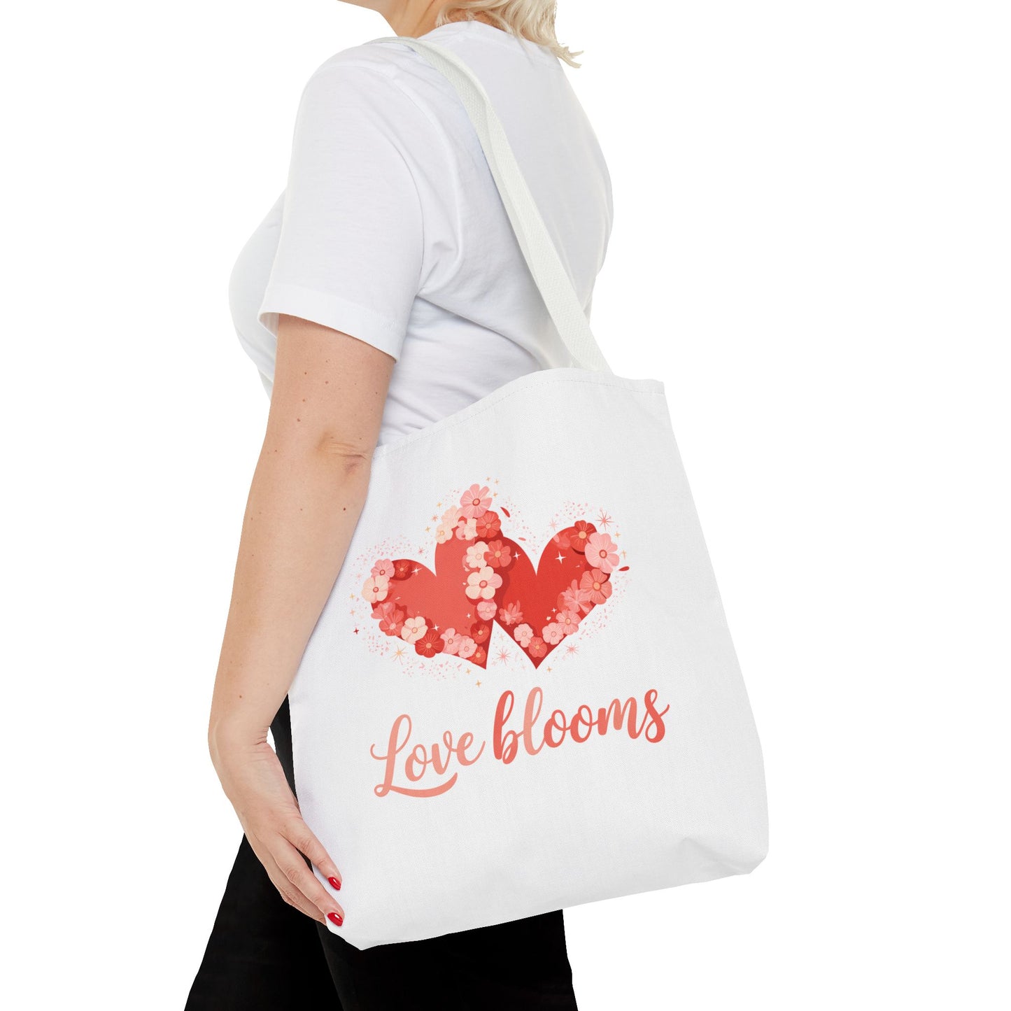Love Blooms Heart Tote Bag — Floral Valentine Canvas Tote