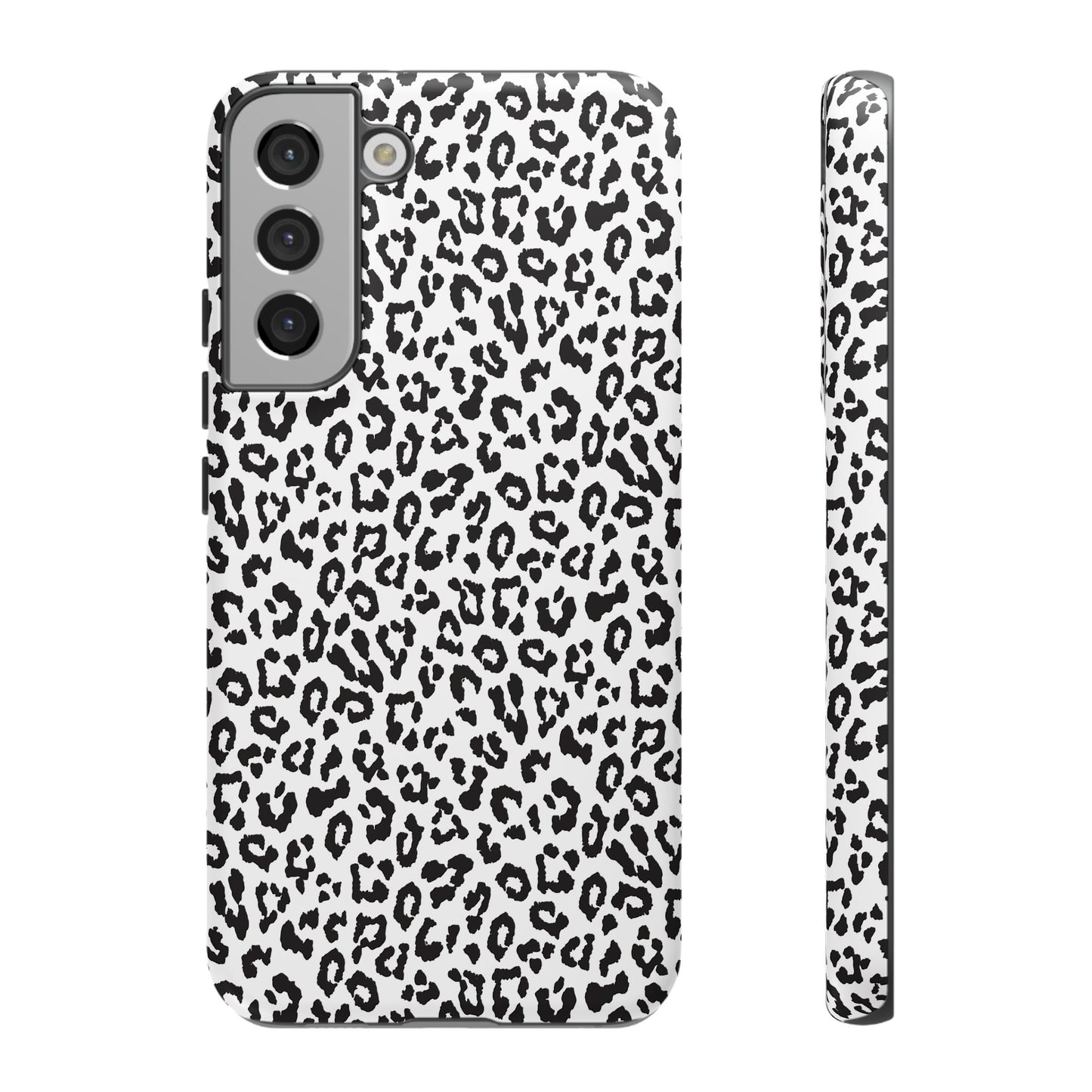 Samsung Leopard Print Tough Phone Case – Black & White Animal Pattern Protective Cover