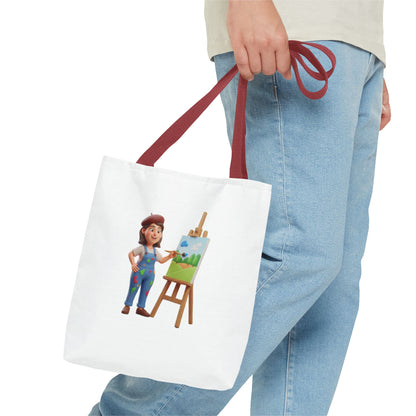 Artist Tote Bag — Painter with Easel Illustrated AOP Tote