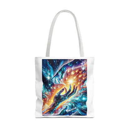 Cosmic Hands Tote Bag — Vibrant Galaxy Art Tote for Everyday, Beach & Gifts