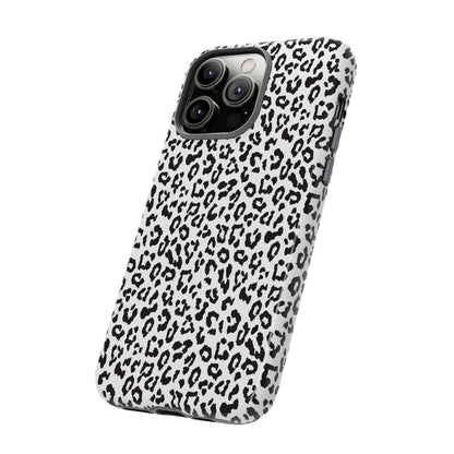 iPhone Leopard Print Tough Phone Case - Black & White Protective Cover