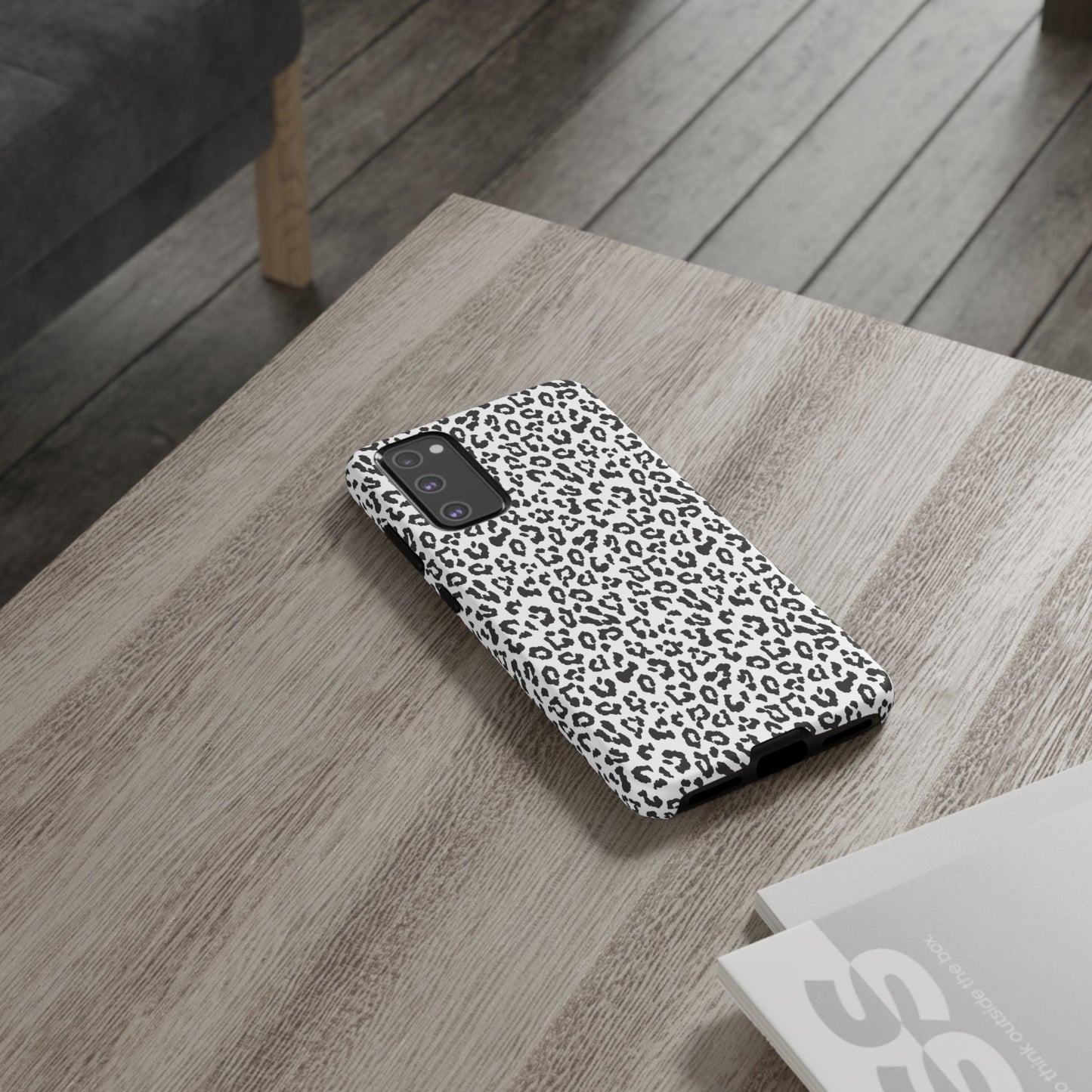 Samsung Leopard Print Tough Phone Case – Black & White Animal Pattern Protective Cover