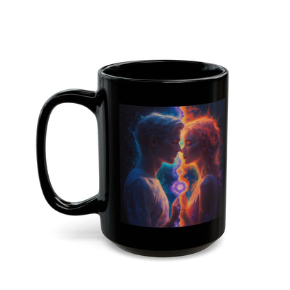 Cosmic Lovers Coffee Mug — Neon Starry Couple Black Mug (11oz/15oz)