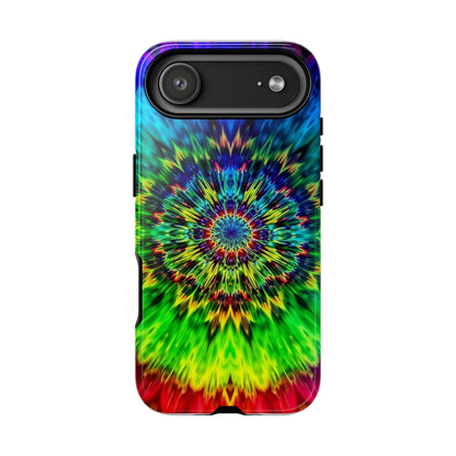 Funda resistente para teléfono con diseño de mandala psicodélico: protección vibrante con efecto tie-dye