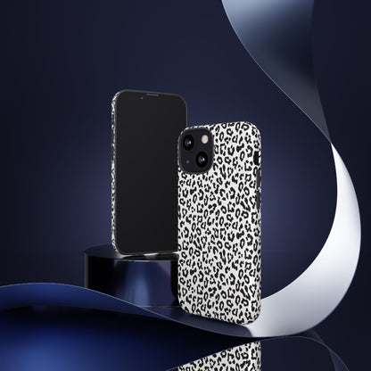 iPhone Leopard Print Tough Phone Case - Black & White Protective Cover