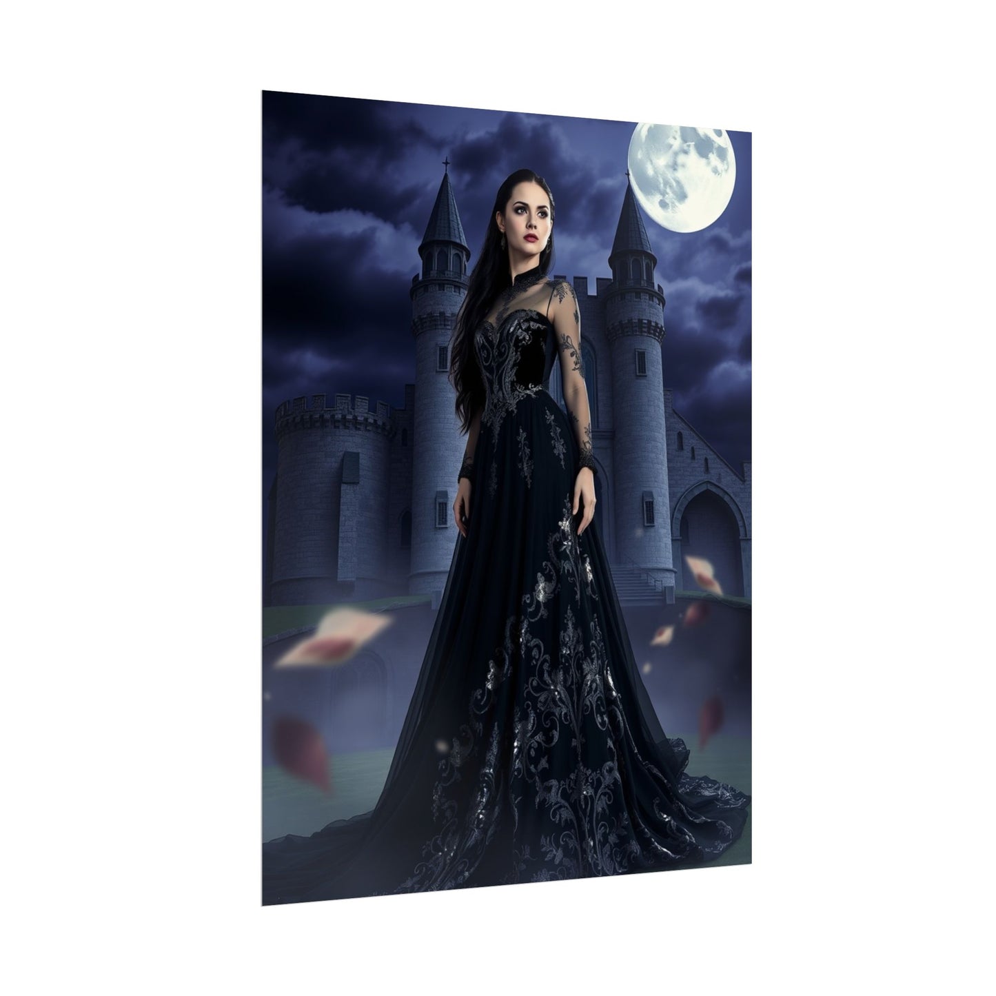 Gothic Moonlit Castle Poster — Dark Fantasy Woman Wall Art