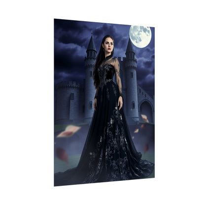 Gothic Moonlit Castle Poster — Dark Fantasy Woman Wall Art