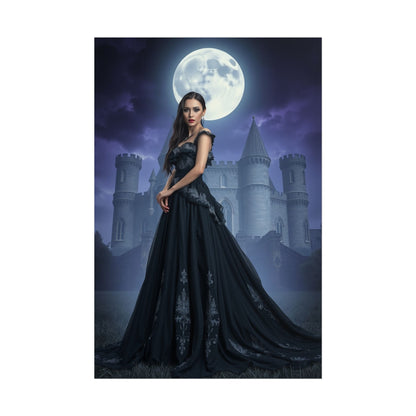 Gothic Moonlit Castle Poster — Elegant Vampire Queen Wall Art (Rolled)