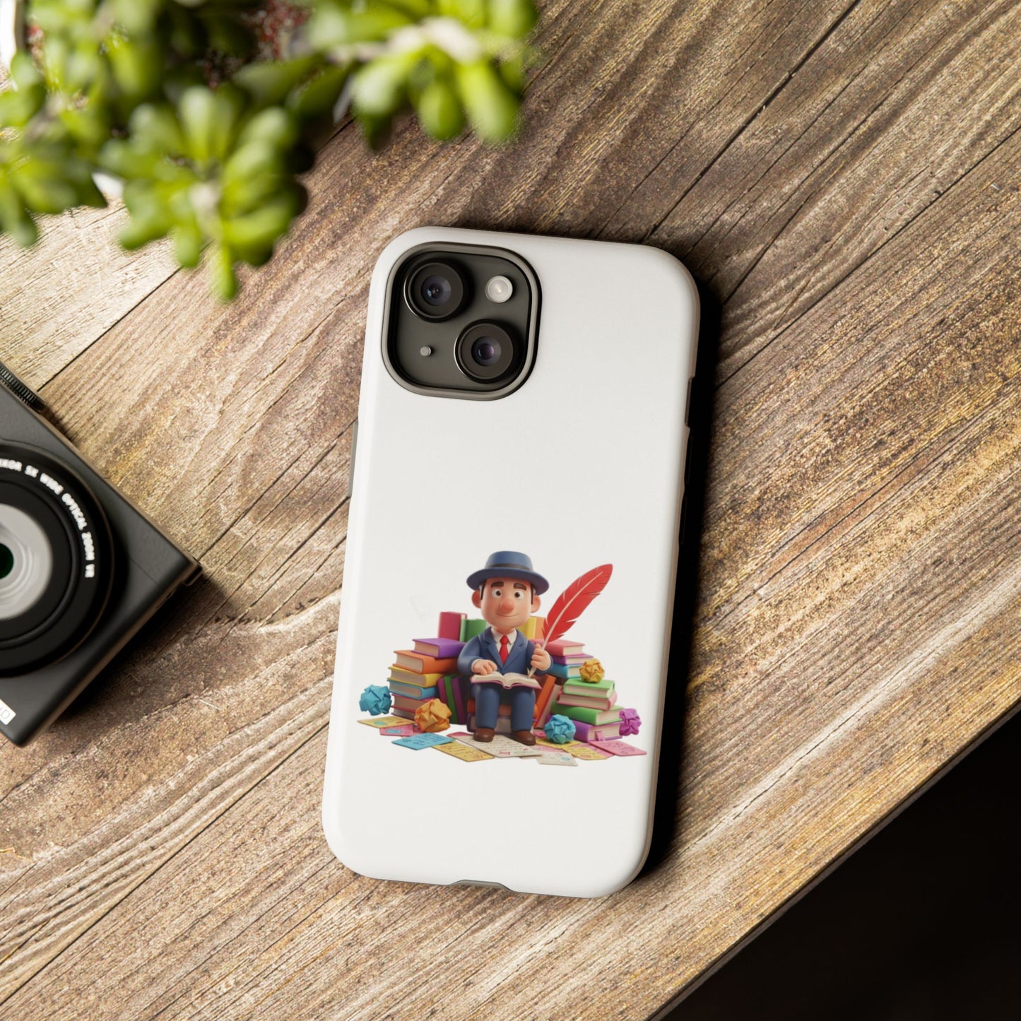 iPhone Phone Case — Cute Writer Sitting on Books with Feather Pen