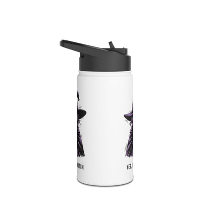 Witch Illustration Water Bottle — “Yes, I Am a Witch” Stainless Steel Bottle