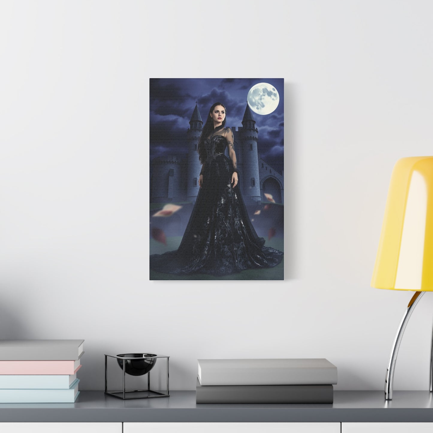 Gothic Moonlit Woman Matte Canvas Print — Dark Castle Wall Art