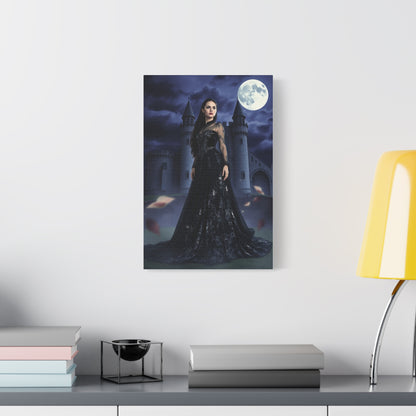 Gothic Moonlit Woman Matte Canvas Print — Dark Castle Wall Art