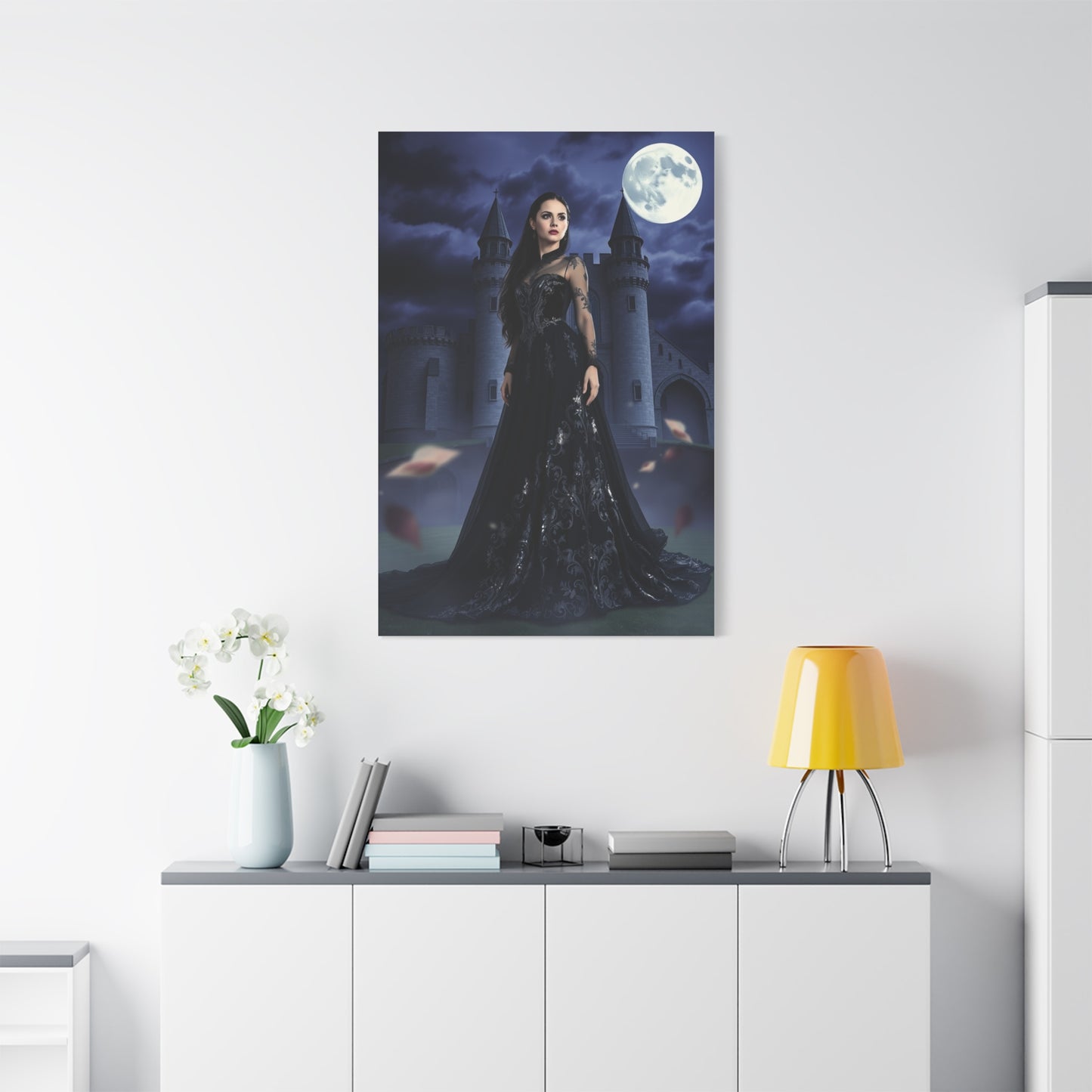 Gothic Moonlit Woman Matte Canvas Print — Dark Castle Wall Art