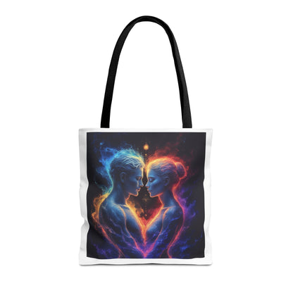 Cosmic Lovers Tote Bag — Neon Fire & Ice Couple Art AOP Tote