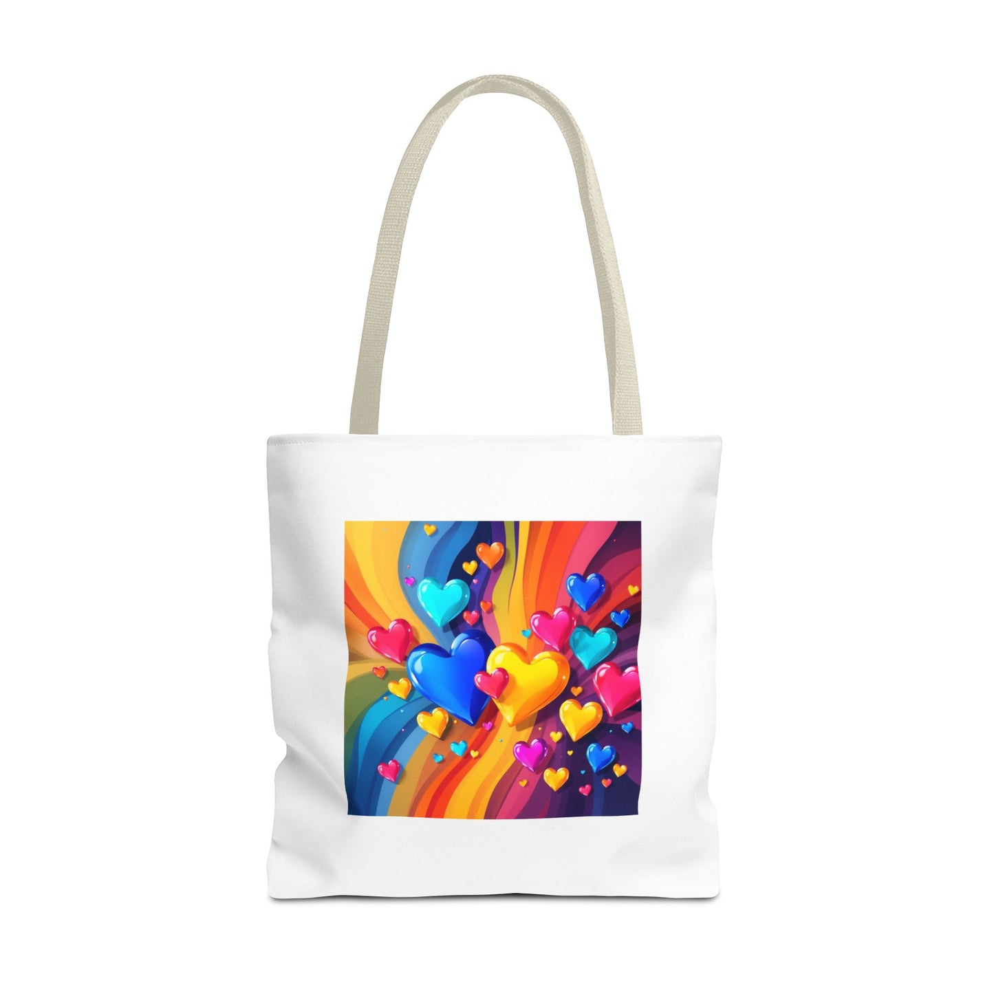 Colorful Heart Burst Tote Bag — Rainbow Love All-Over Print