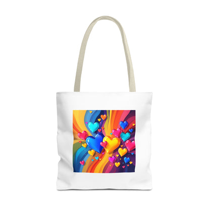 Colorful Heart Burst Tote Bag — Rainbow Love All-Over Print