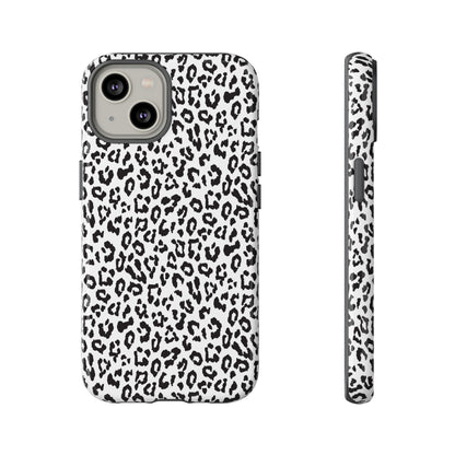 iPhone Leopard Print Tough Phone Case - Black & White Protective Cover