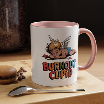 Burnout Cupid Coffee Mug — Cute Tired Cupid Accent Mug (11/15 oz)