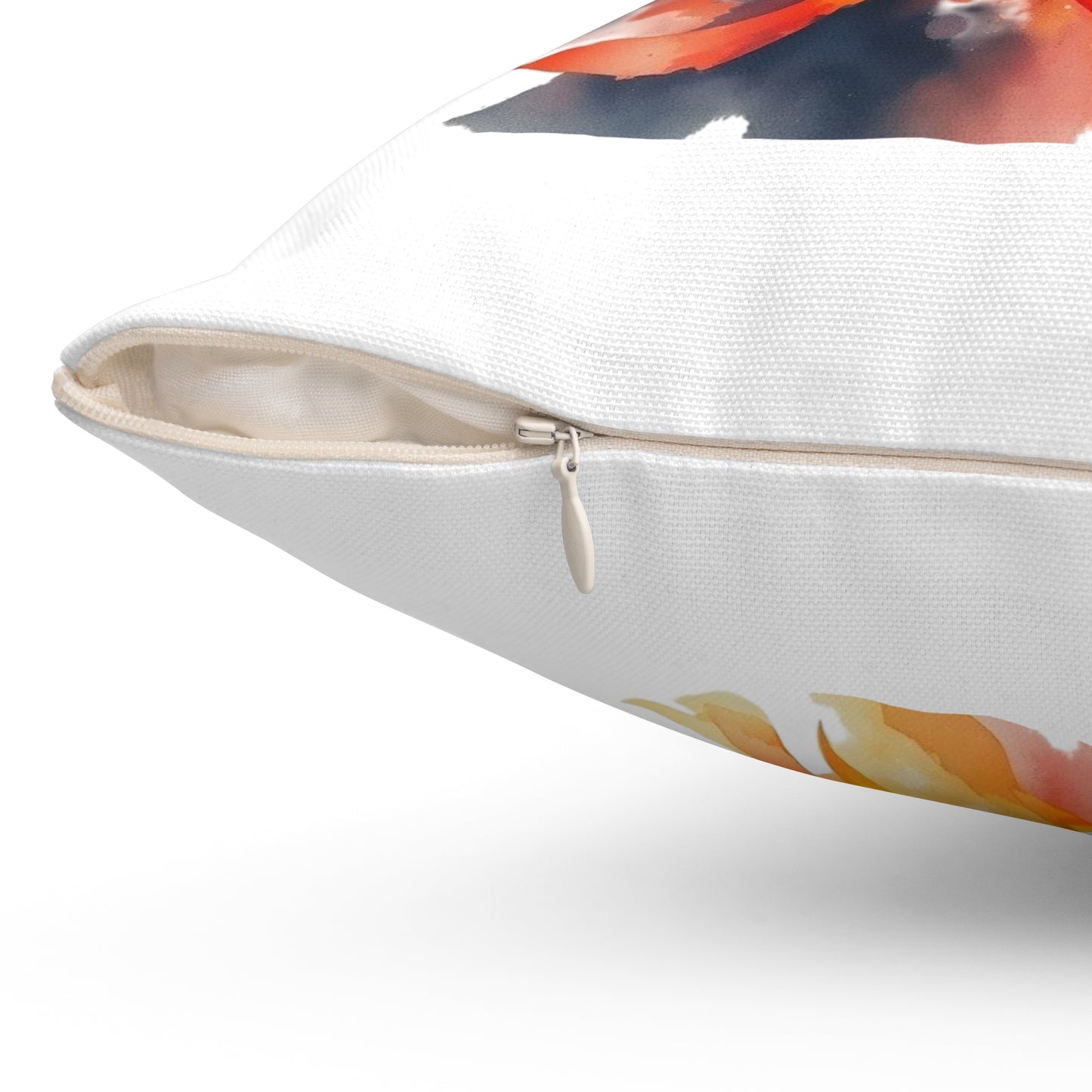 Phoenix Watercolor Throw Pillow — Vibrant Firebird Decorative Cushion