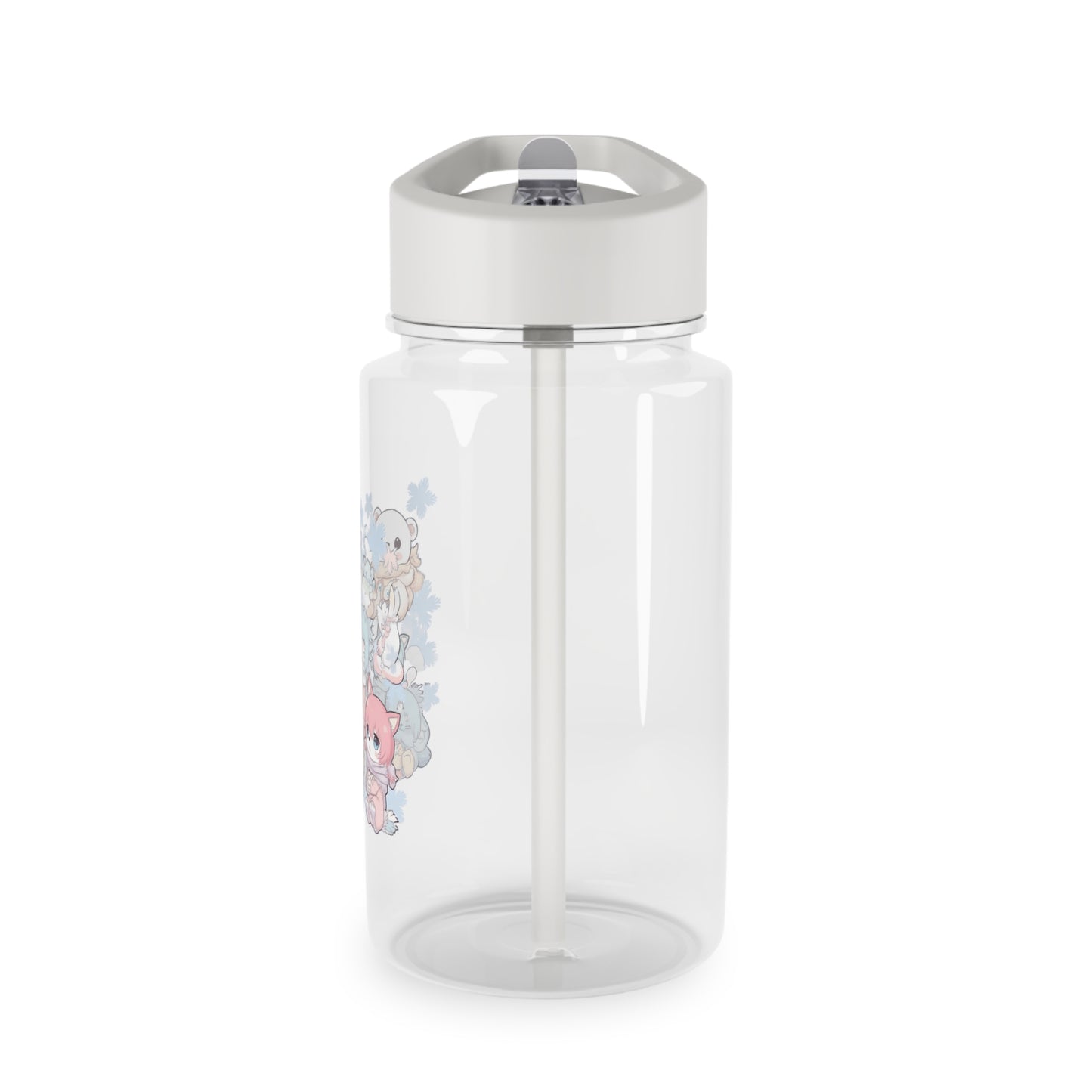 Niedliche pastellfarbene Plüsch-Tritan-Wasserflasche — Kawaii-Sportflasche mit Tiermuster