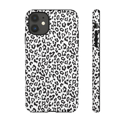 iPhone Leopard Print Tough Phone Case - Black & White Protective Cover