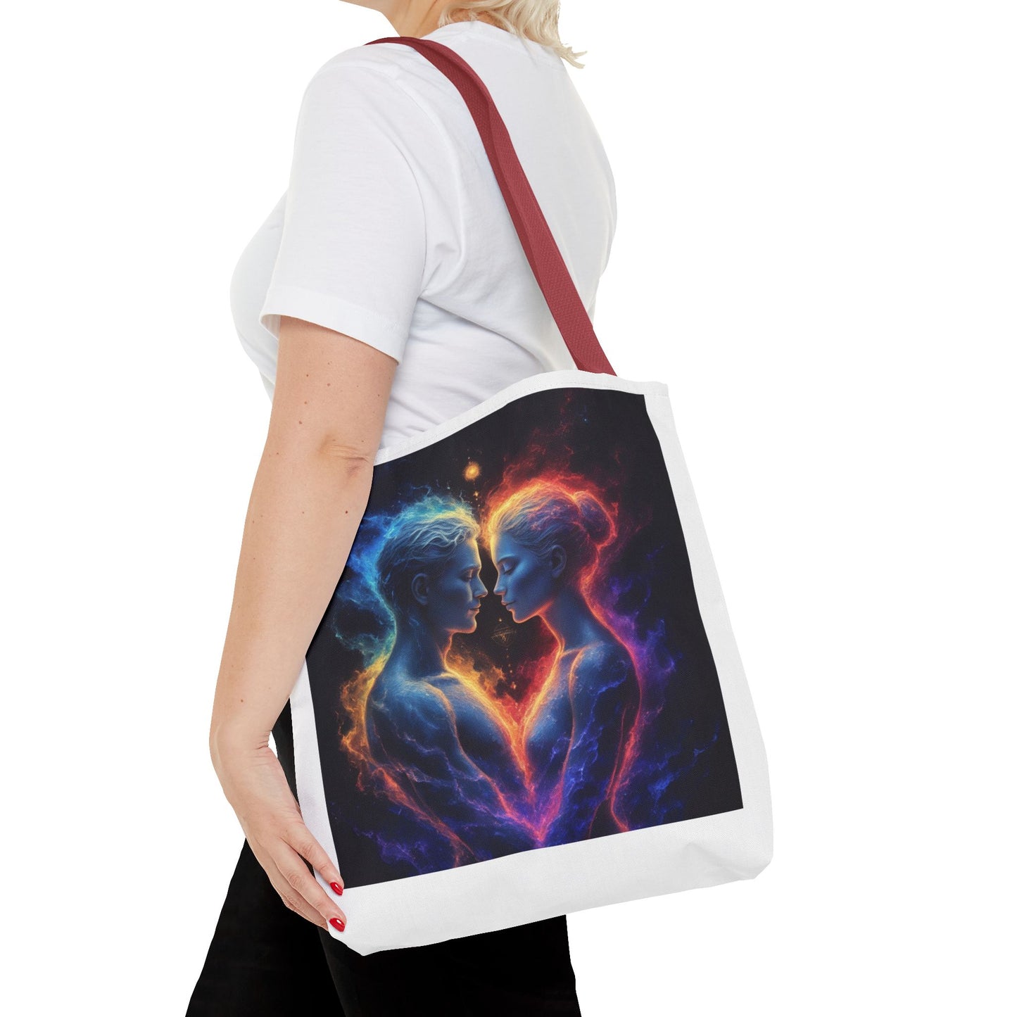 Cosmic Lovers Tote Bag — Neon Fire & Ice Couple Art AOP Tote