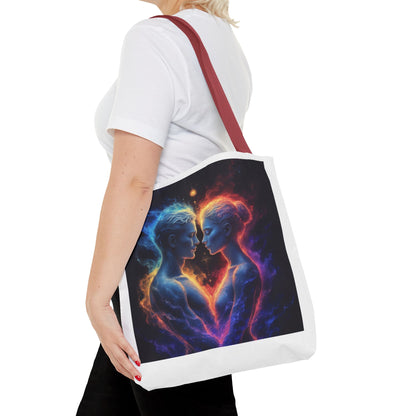 Cosmic Lovers Tote Bag — Neon Fire & Ice Couple Art AOP Tote