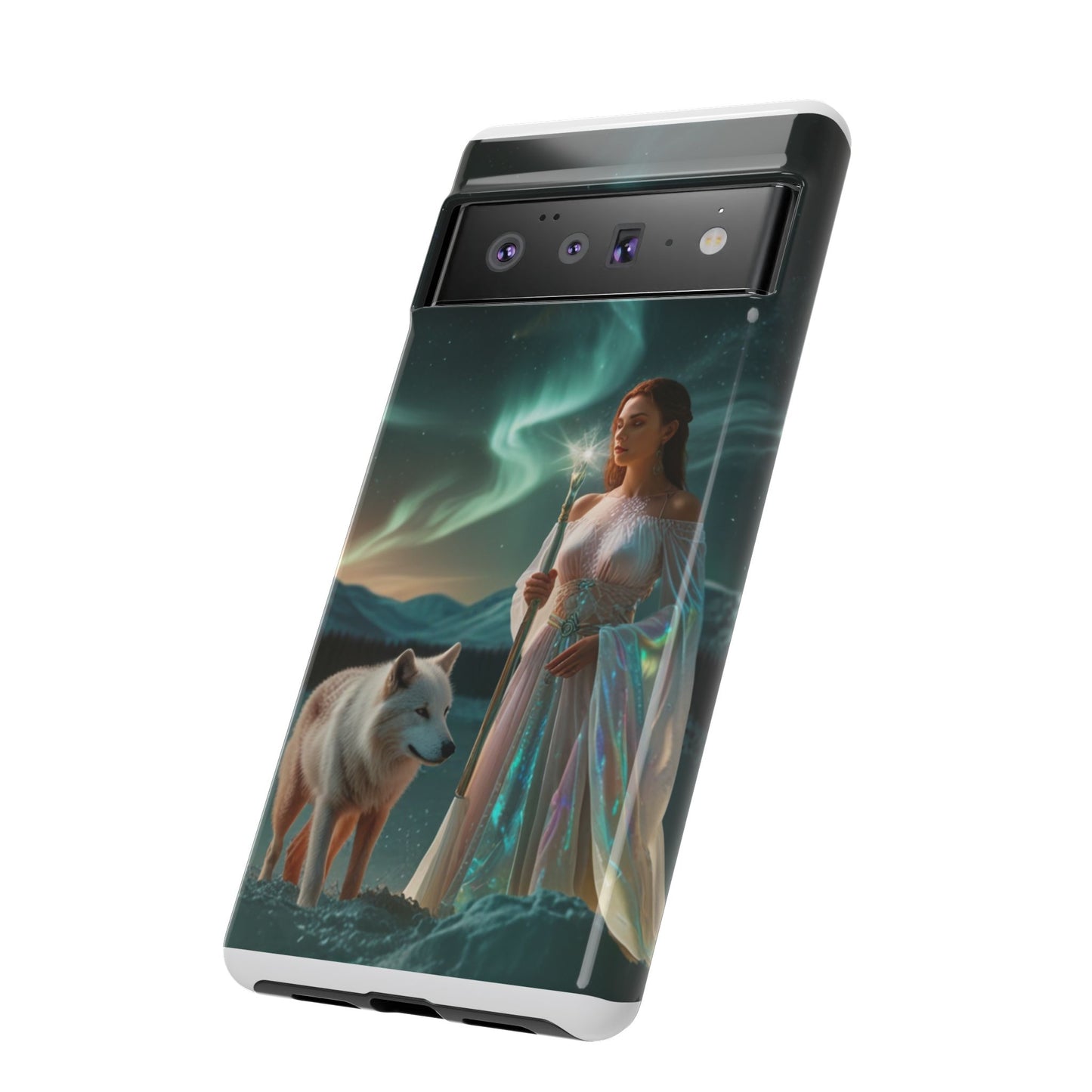 Funda para teléfono Google Aurora Guardian: armadura de fantasía de mujer y lobo