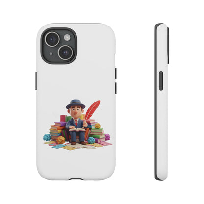 iPhone Phone Case — Cute Writer Sitting on Books with Feather Pen