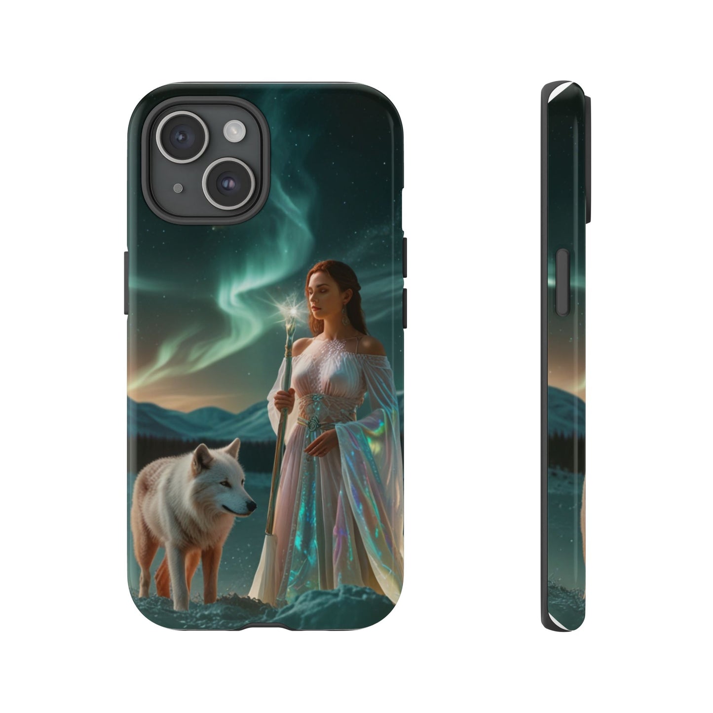 iPhone Mystic Guardian Phone Case — Aurora Wolf Woman Protective Cover