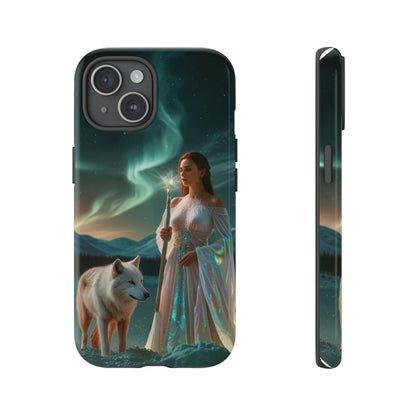 iPhone Mystic Guardian Phone Case — Aurora Wolf Woman Protective Cover