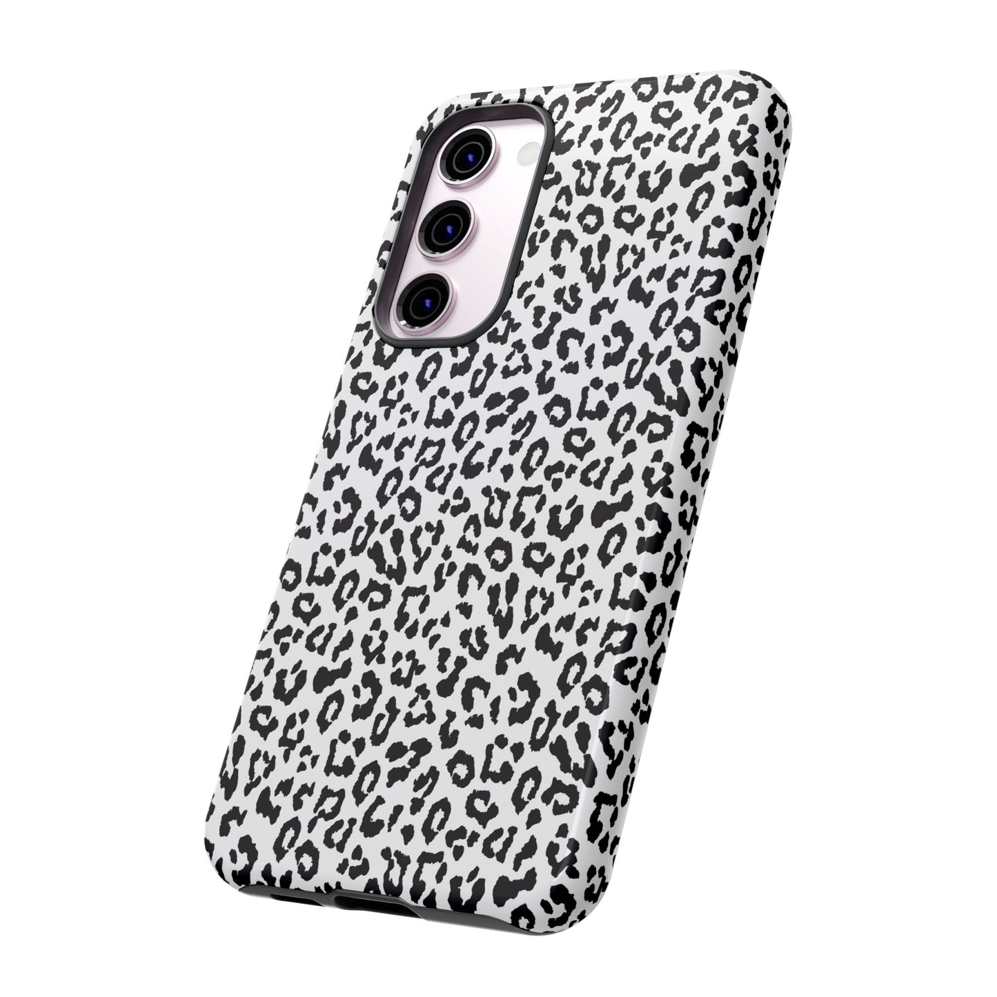 Samsung Leopard Print Tough Phone Case – Black & White Animal Pattern Protective Cover