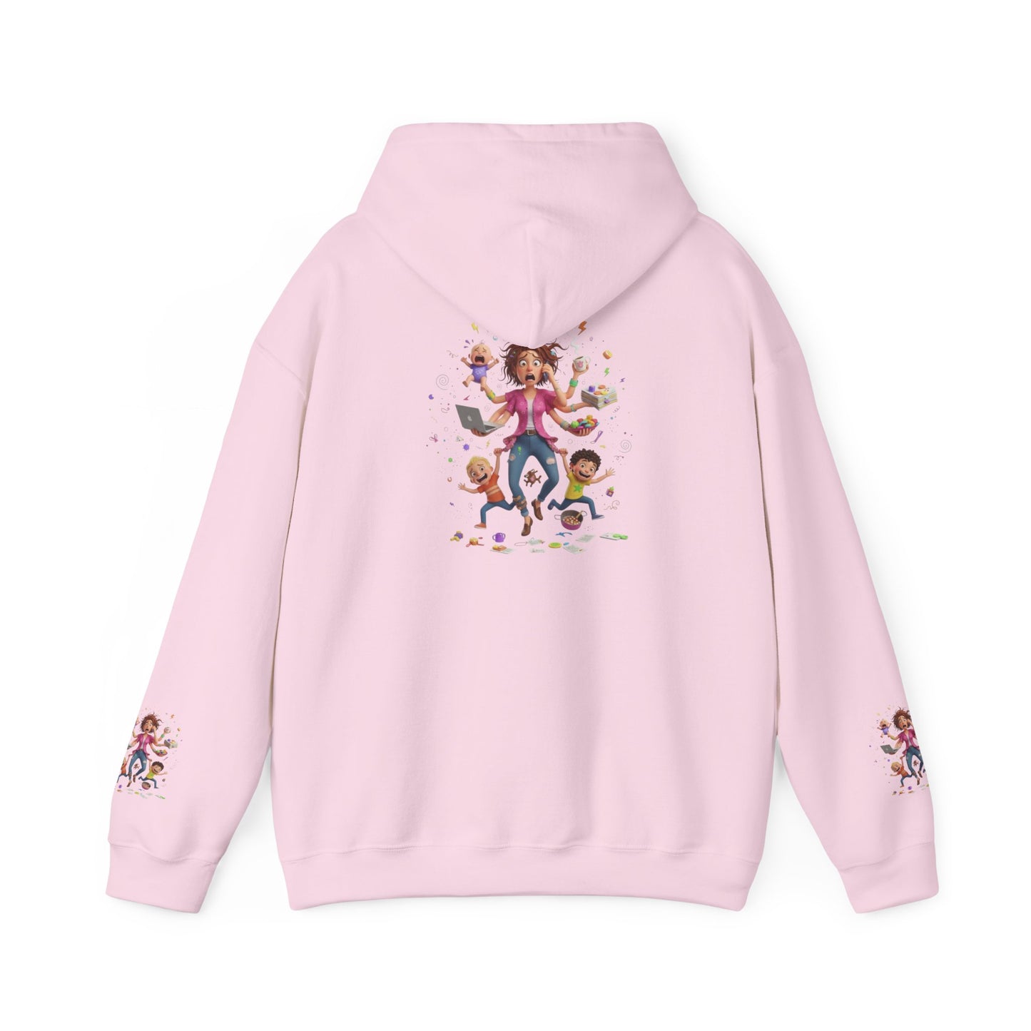 Hoodie – Pullover mit verspielter Illustration von Mutter und Kindern: „Super Mama“
