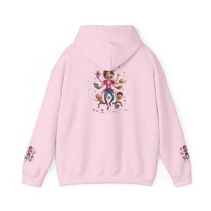 Hoodie – Pullover mit verspielter Illustration von Mutter und Kindern: „Super Mama“