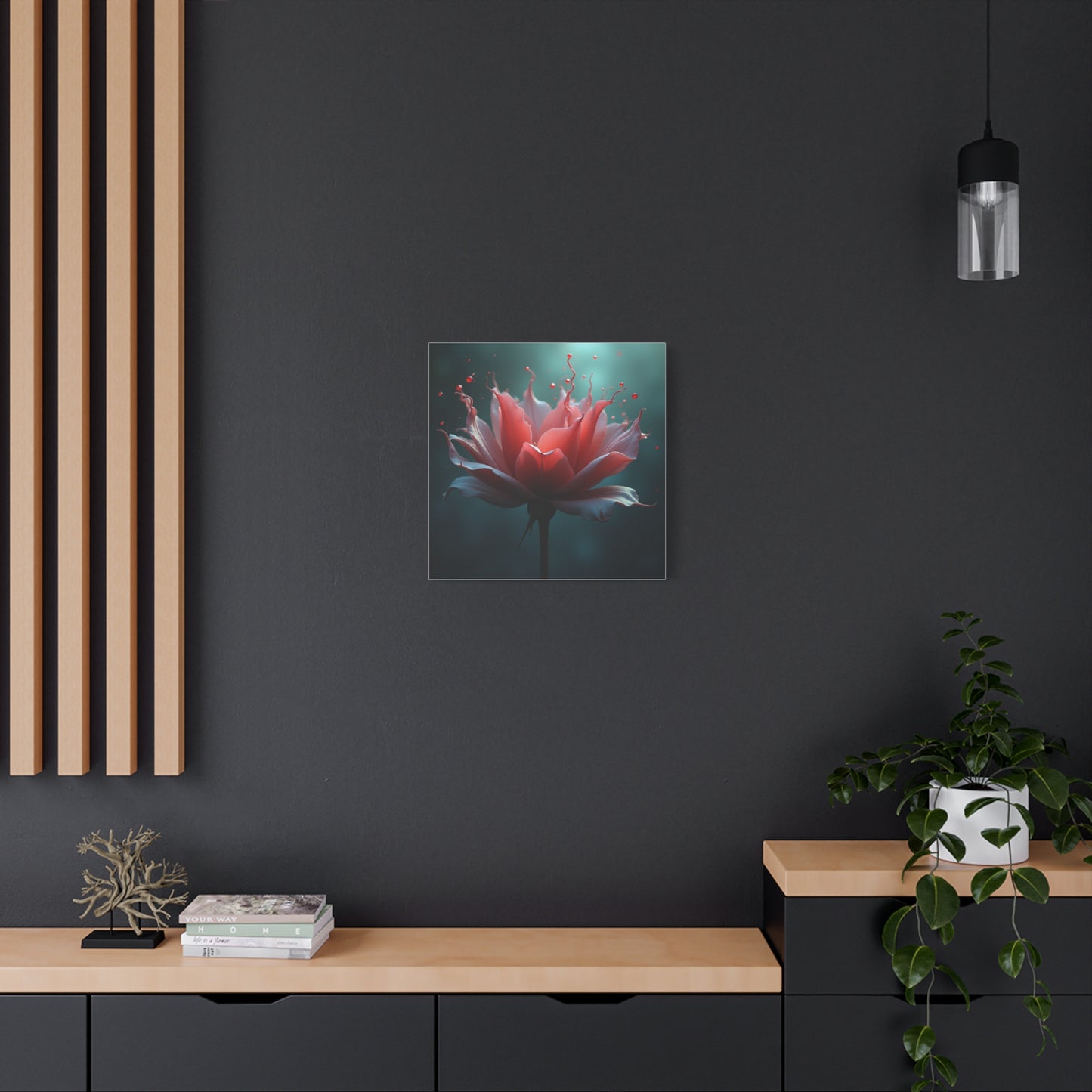 Red Lotus Matte Canvas Wall Art — Stretched 1.25" Floral Print