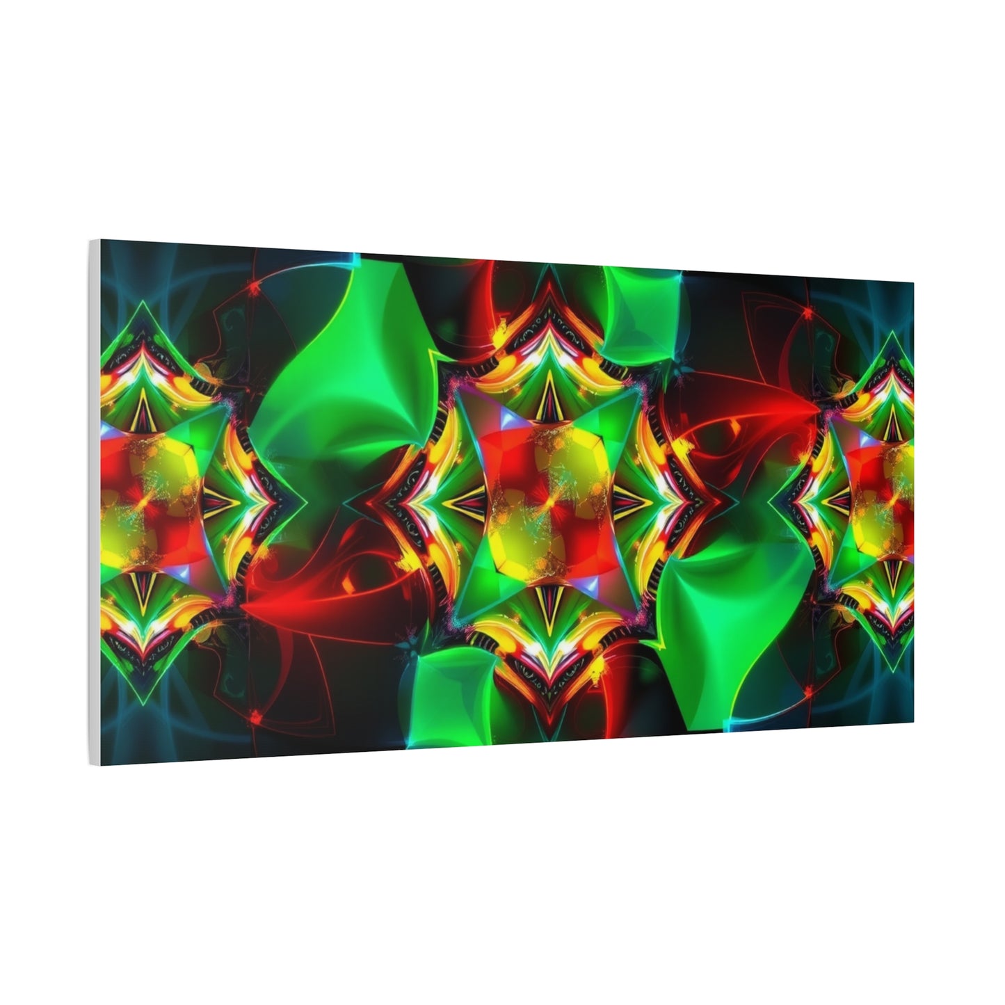 Kaleidoscope Abstract Matte Canvas Wall Art — Vibrant Green & Red Stretched Print