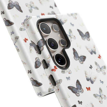 Funda para Samsung con diseño de mariposas: elegante funda protectora monocromática con detalles en rojo