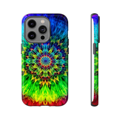 Funda resistente para teléfono con diseño de mandala psicodélico: protección vibrante con efecto tie-dye