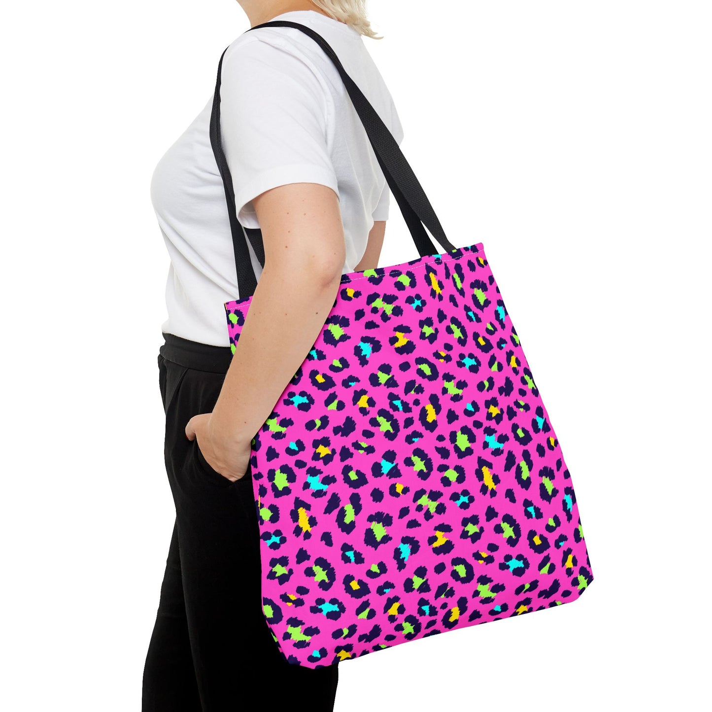 Pink Neon Leopard Print Tote Bag — Bold Animal Print Shopper