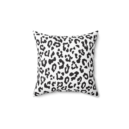 Black & White Leopard Print Square Pillow — Animal Print Decorative Throw Pillow