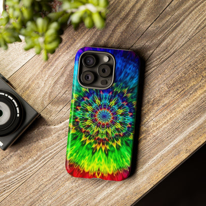 Funda resistente para teléfono con diseño de mandala psicodélico: protección vibrante con efecto tie-dye