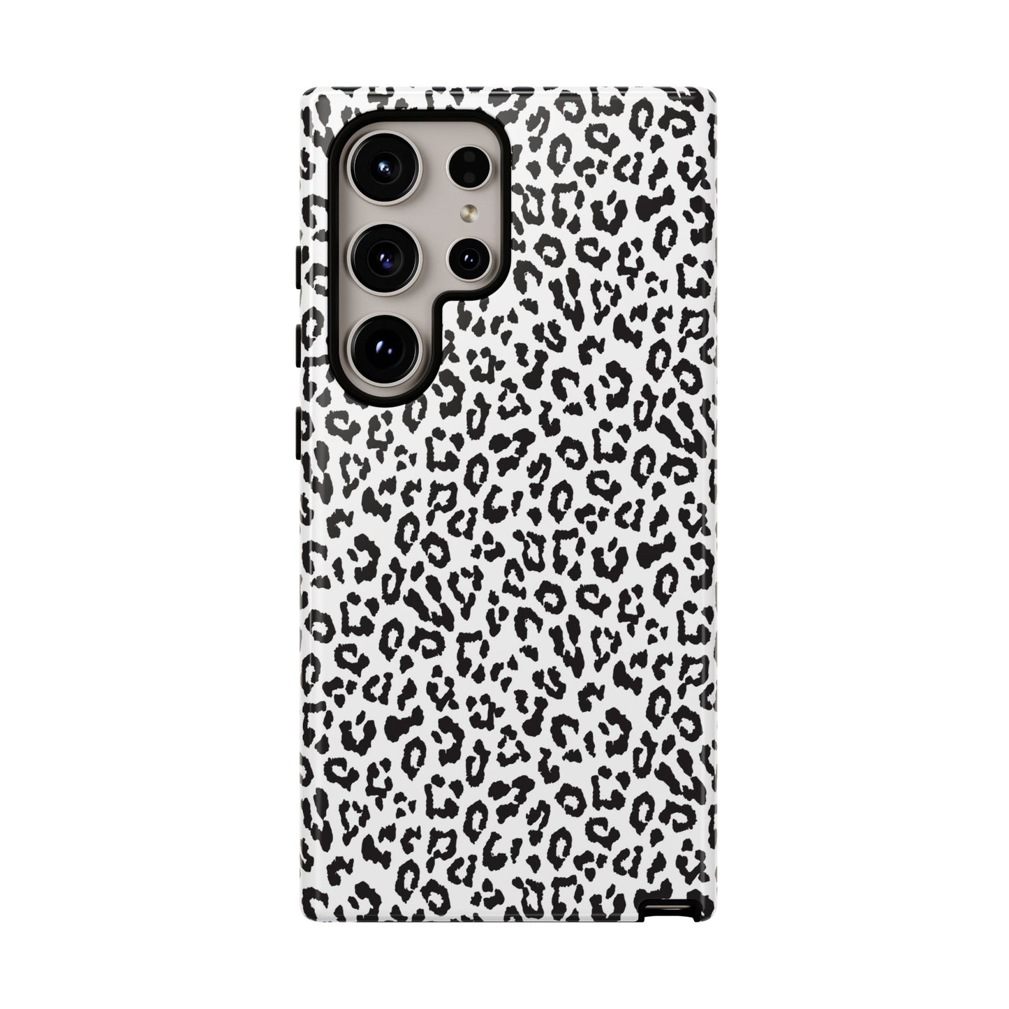 Samsung Leopard Print Tough Phone Case – Black & White Animal Pattern Protective Cover