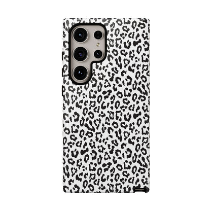 Samsung Leopard Print Tough Phone Case – Black & White Animal Pattern Protective Cover