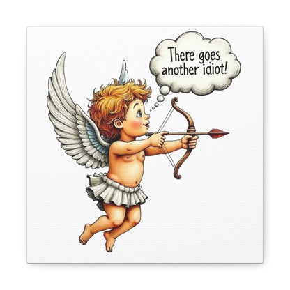 Funny Cupid Canvas Wall Art – 'There Goes Another Idiot!' Stretched Matte Canvas