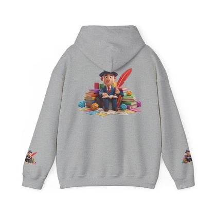 Book Lover Hoodie — Cute Reader Character with Books & Quill Sweatshirt