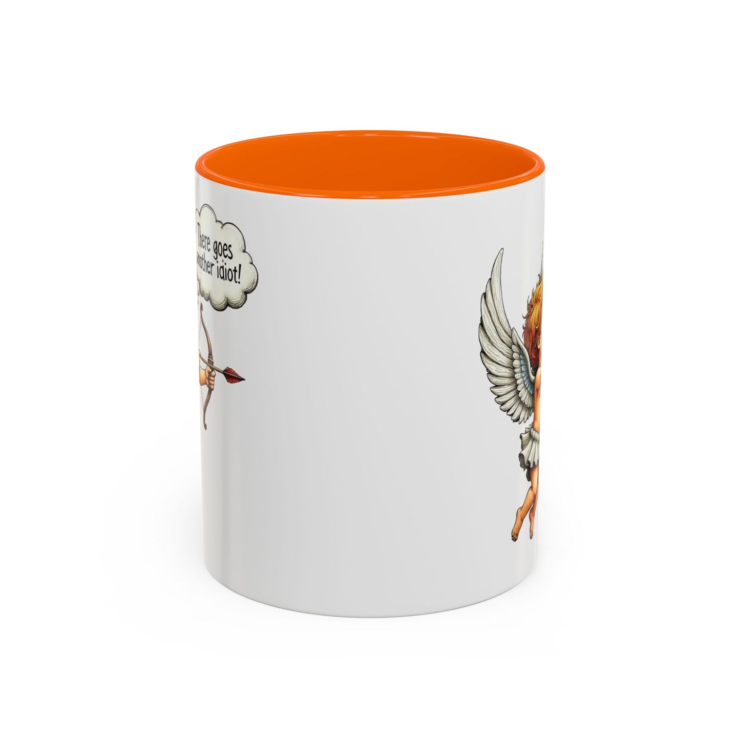 Cupid Coffee Mug — Vintage Cherub Saying "There goes another idiot!" Accent Mug