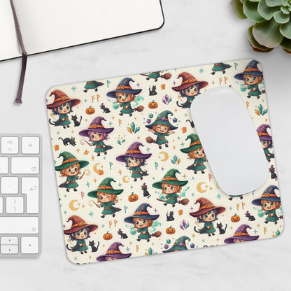 Cute Witch Pattern Mouse Pad — Kawaii Halloween Desk Mat
