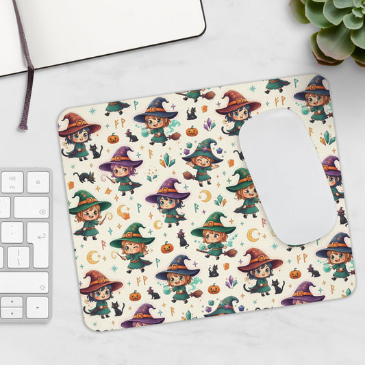 Cute Witch Pattern Mouse Pad — Kawaii Halloween Desk Mat