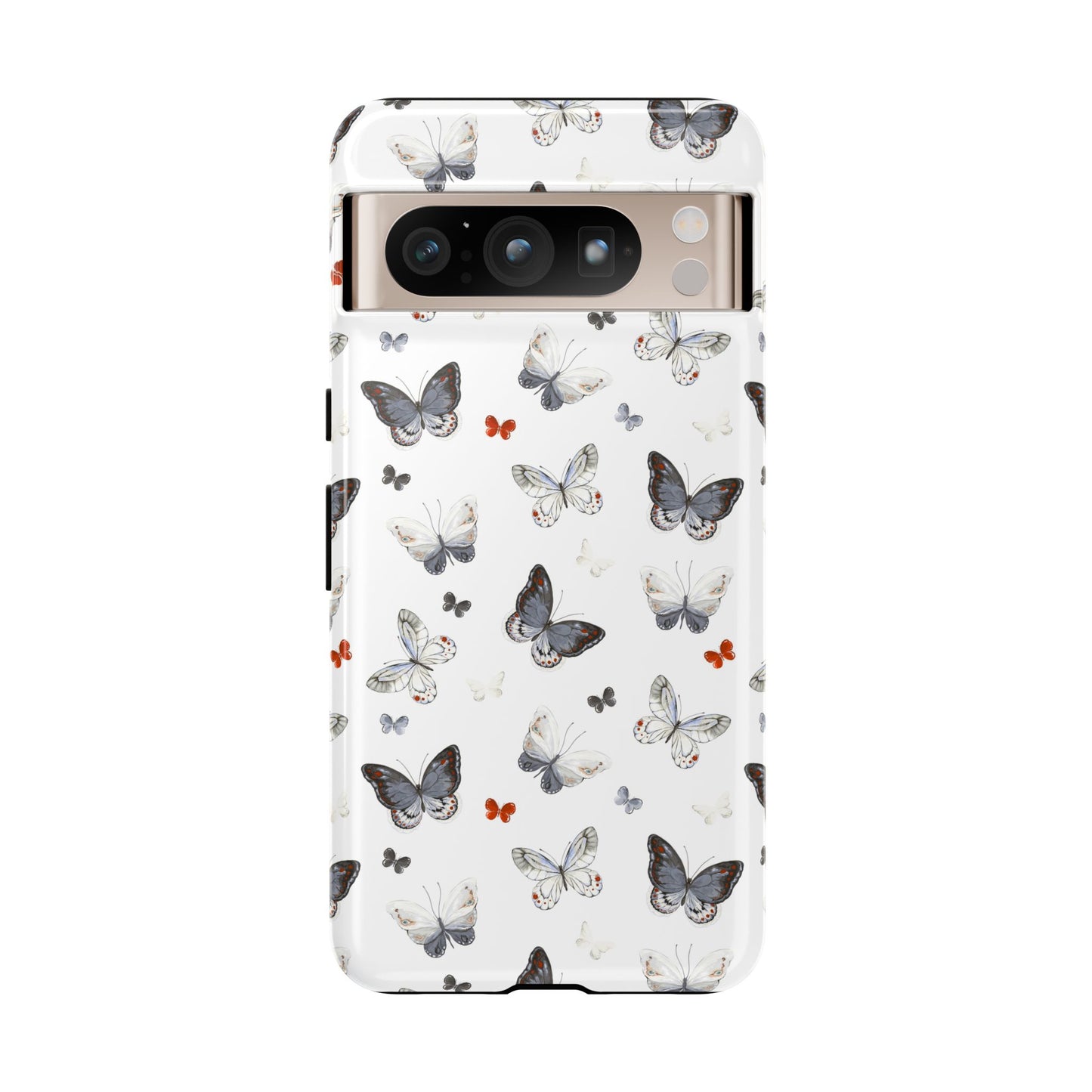 Google Butterfly Pattern Tough Phone Case — White Floral Protective Cover